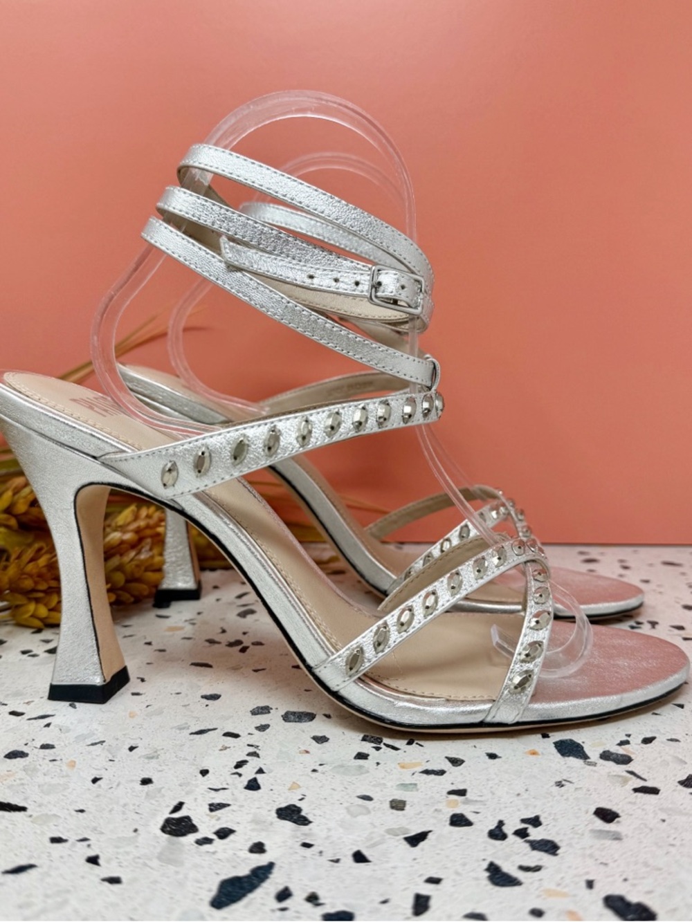 Paige Wellie Silver Rhinestone Strappy Heels Size 10 Wedding Guest Prom - Picture 5 of 13